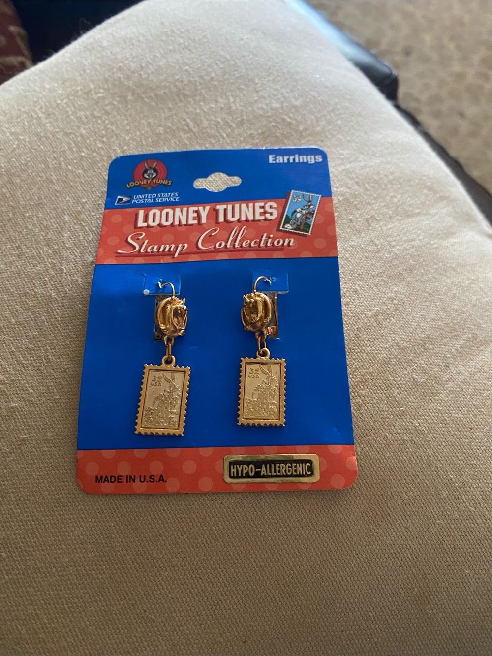 Vintage 1997 Looney Tunes Stamp Collection Earrings USPS Bugs Bunny TAZ NOS